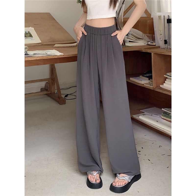 SUXI Quần ống rộng Lưng Cao Co Giãn Thiết Kế Đơn Giản Thời Trang Mùa Hè Cho Nữ
