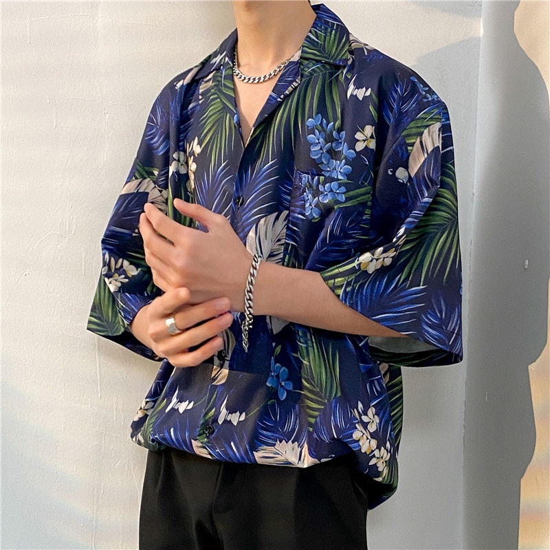 Áo Sơ Mi Tay Ngắn Dáng Rộng In Họa Tiết Hoa Phong Cách Hawaii Thời Trang Cao Cấp Cho Nam