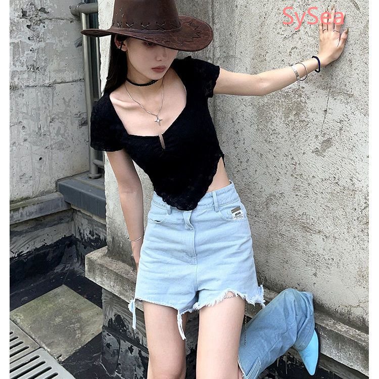 Áo Kiểu Cổ Chữ V Phối Ren Thời Trang Mùa Hè Theo Phong Cách Mỹ Cho Nữ