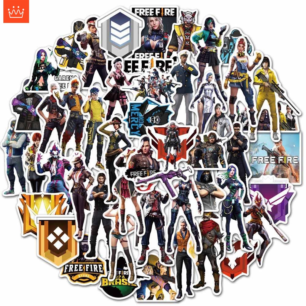 J· Hình Dán Chống Nước Free Fire Trò Chơi Điện Tử Mũ Bảo Hiểm Máy Tính Xách Tay Hành Lý Dán Thiết Lập, 50 tờ