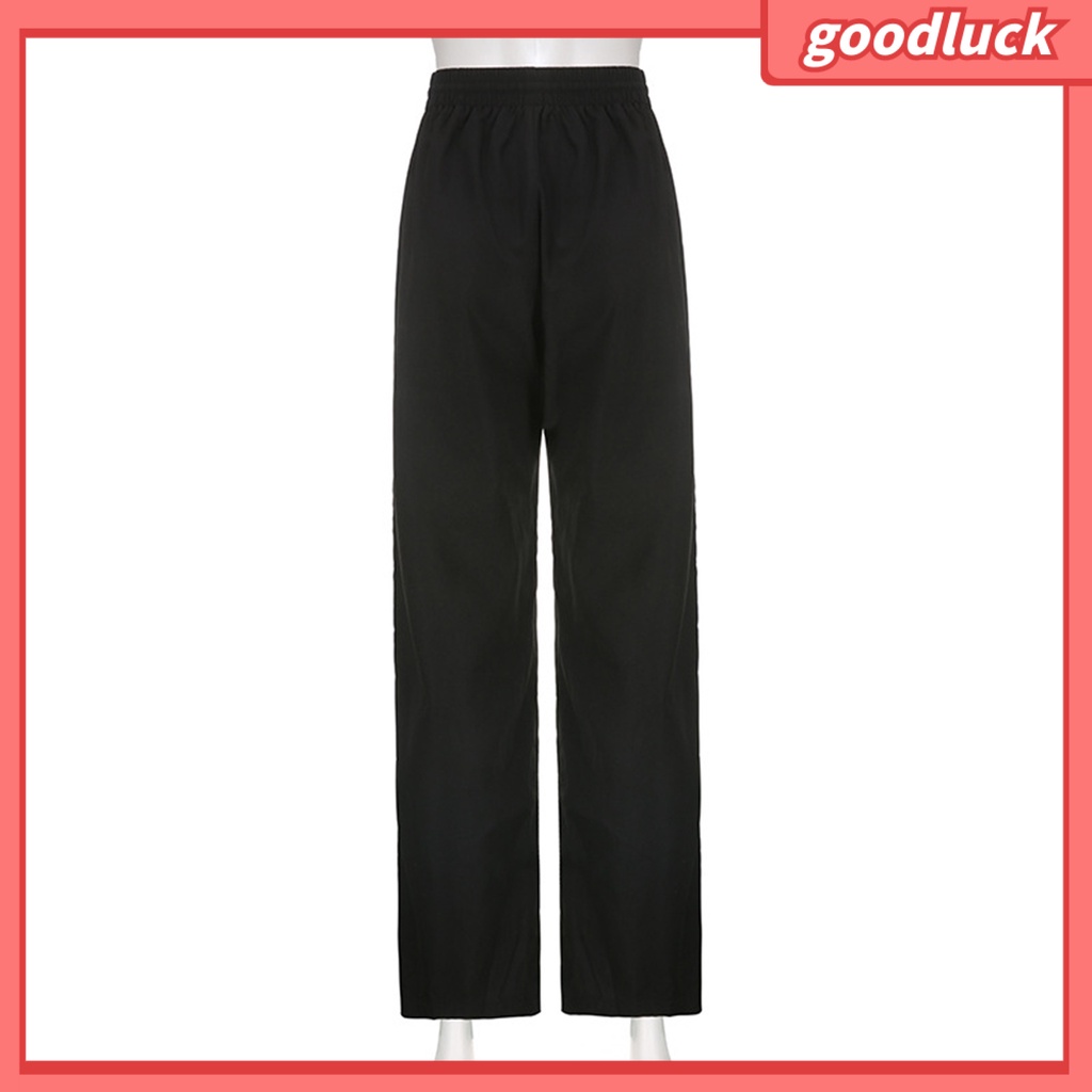 [ULK] Quần Thể Thao Ống Rộng Thẳng Lưng Cao Co Giãn Có Túi Bên Hông Kẻ Sọc Mùa Thu Đông Đường Phố Cho Nữ