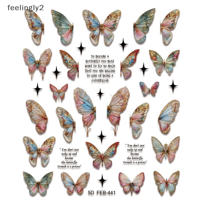 1 Tờ Sticker Dán Móng Tay Hình Bướm 5D