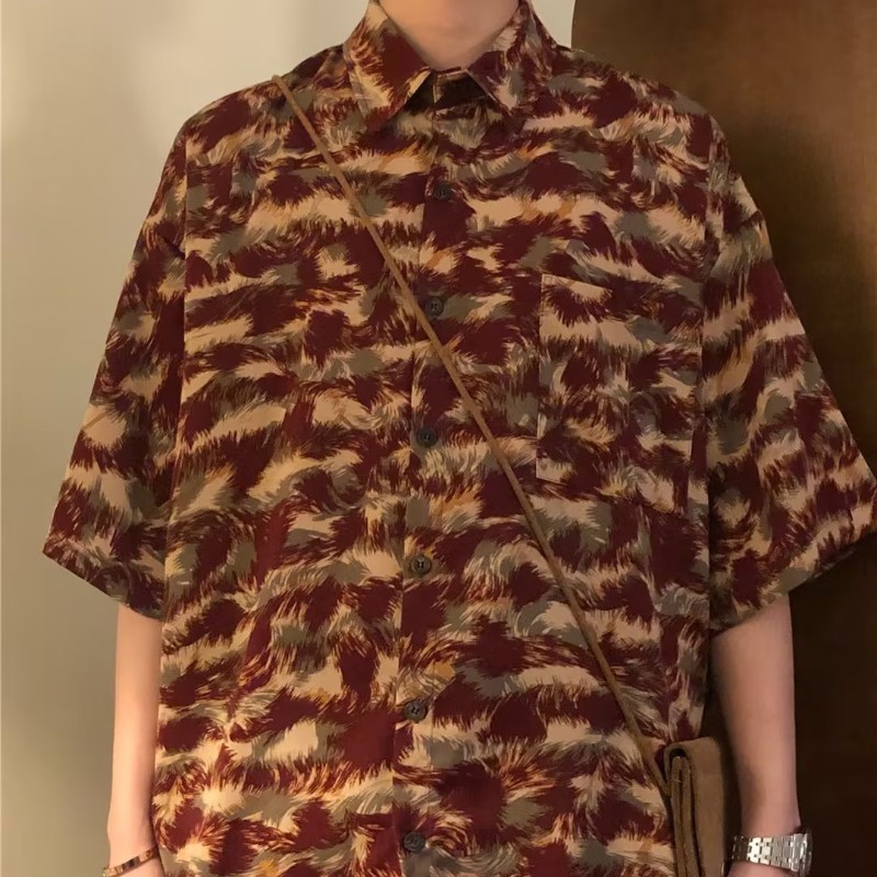 Áo Sơ Mi Lụa Lạnh Dáng Rộng Ngắn Tay In Hoa Thời Trang Mùa Hè Hong Kong Dành Cho Nam 2023