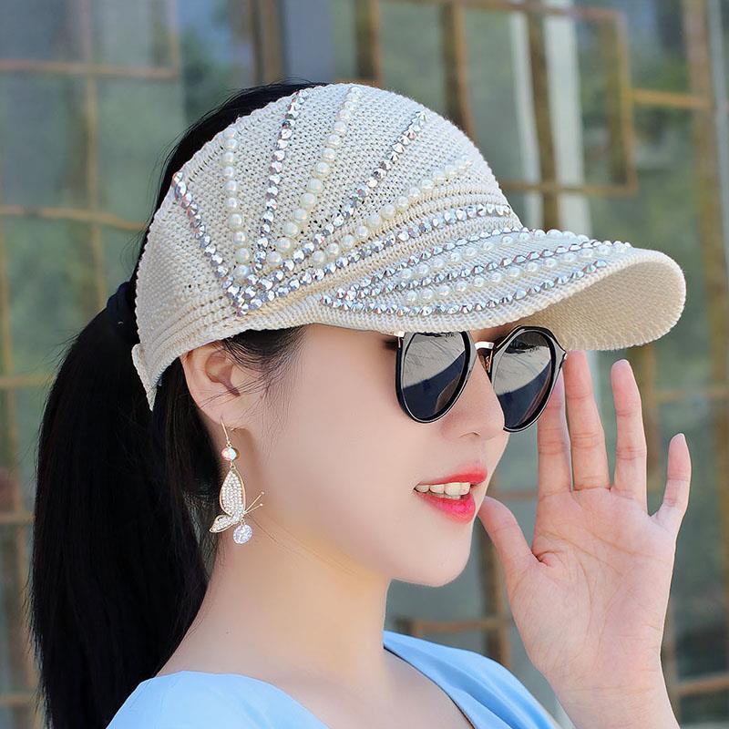 Mũ Lưỡi Trai Hở Chóp Thoáng Khí Đính Ngọc Trai Thời Trang Cho Nữ