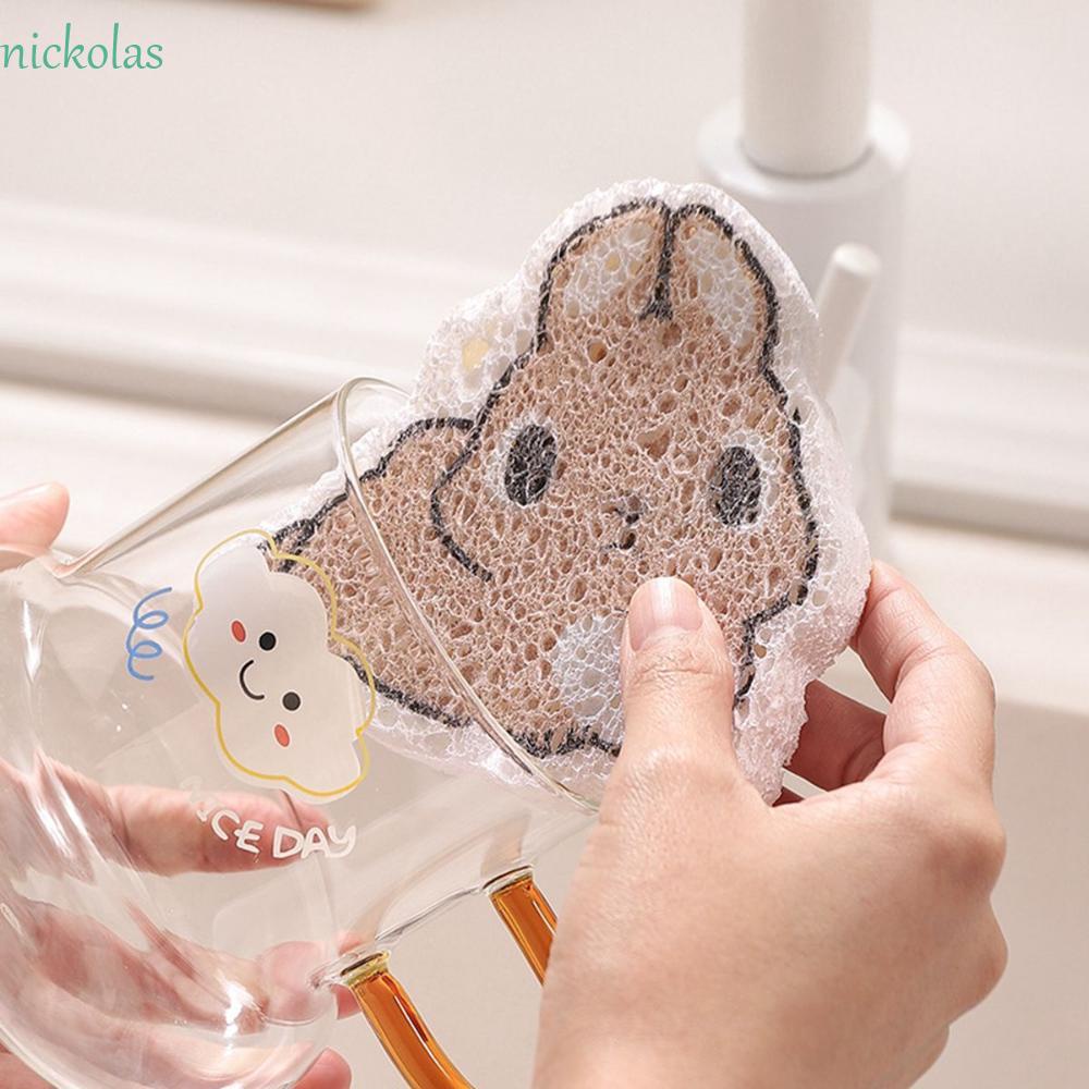 Miếng Bọt Biển Chà Rửa Đa Năng Chống Nhờn Bằng Bột Gỗ Dễ Thương Có Thể Tái Sử Dụng