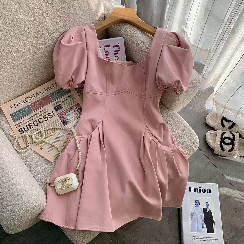 Đầm Ngắn Dáng Chữ A Cổ Vuông Tay Phồng Thời Trang Mùa Hè Pháp Sang Trọng Cho Nữ