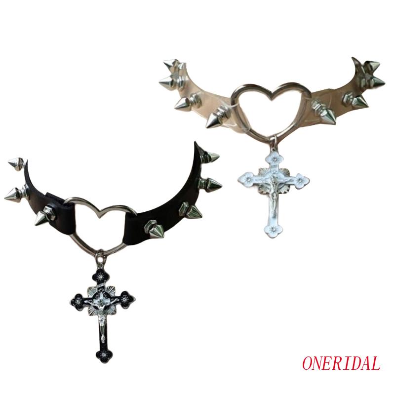 Vòng Cổ Choker Mặt Hình Trái Tim Và Thánh Giá Phong Cách Gothic Punk Dành Cho Nữ