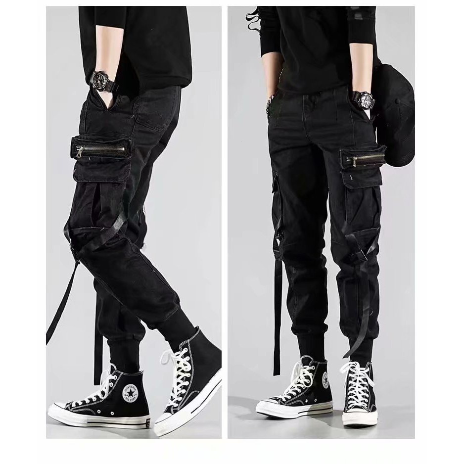 Quần JOGGER Vải Cotton Dáng Ôm Co Giãn Tốt Phối Túi Cá Tính Cho Nam
