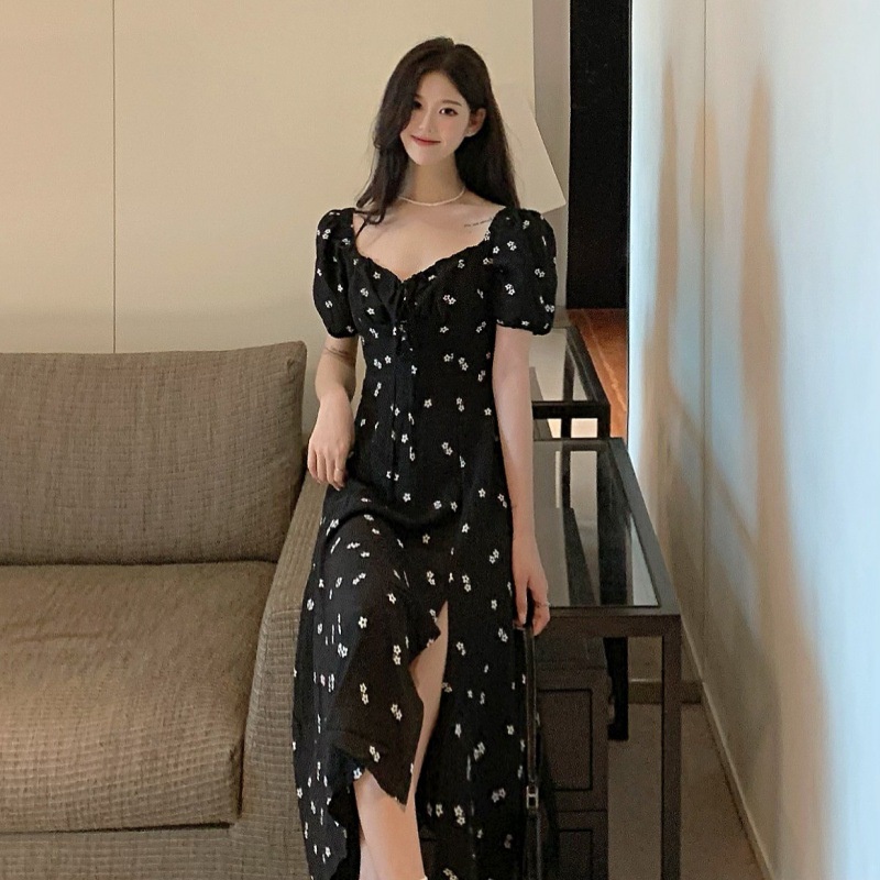 NRVP Đầm Dài Tay Ngắn In Hoa Độc Đáo Thời Trang Mùa Hè Hàn Quốc 2023 Dành Cho Bạn Nữ