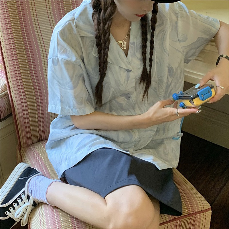 Áo Sơ Mi Tay Ngắn Dáng Rộng Họa Tiết Màu Nhuộm Thời Trang Cá Tính