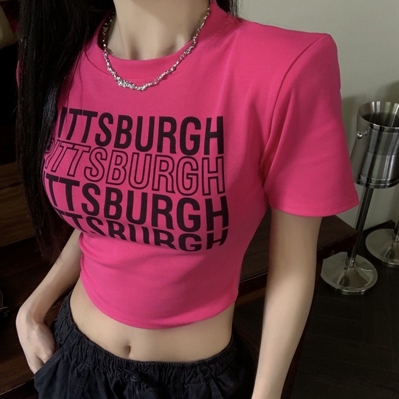 Áo Croptop Ngắn Tay In Chữ Phong Cách Thời Trang Cho Nữ