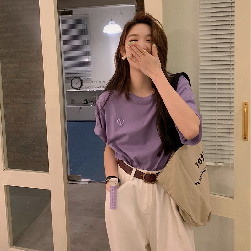 Áo Thun Tay Ngắn Cổ Tròn Dáng Rộng Phong Cách Thời Trang Harajuku Dành Cho Nữ