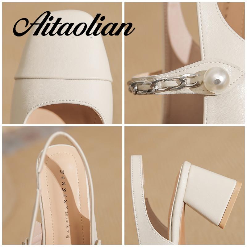 Xăng đan Cao Gót 5cm Bằng Da Bóng Mũi Tròn Đế Mềm Màu Trơn Cho Nữ mary jane