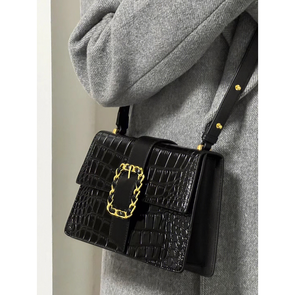 Túi Xách Đeo Vai Họa Tiết Da Cá Sấu Màu Đen / Vàng Sức Chứa Lớn Thời Trang Cao Cấp