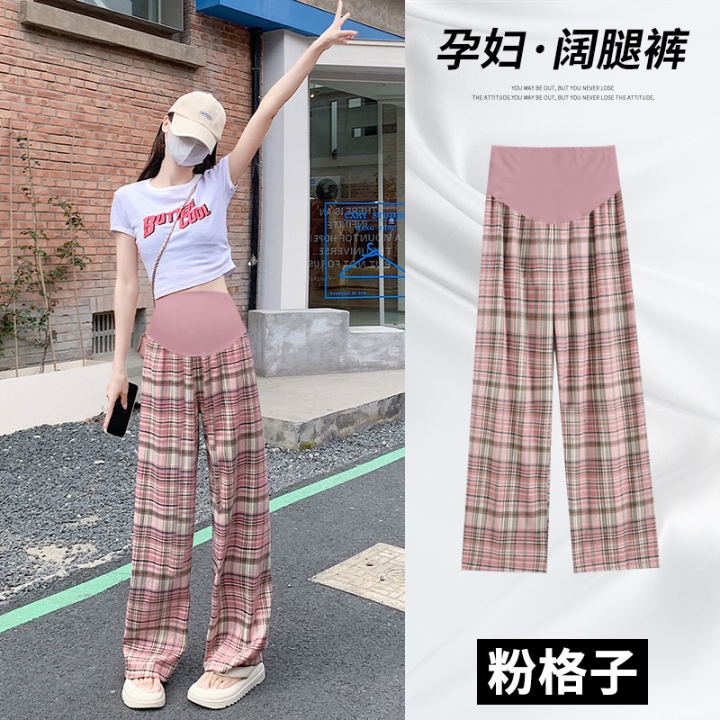 Quần Dài Cotton Lanh Ống Rộng Thoáng Khí Họa Tiết Kẻ Sọc Phong Cách Mới Cho Mẹ Bầu
