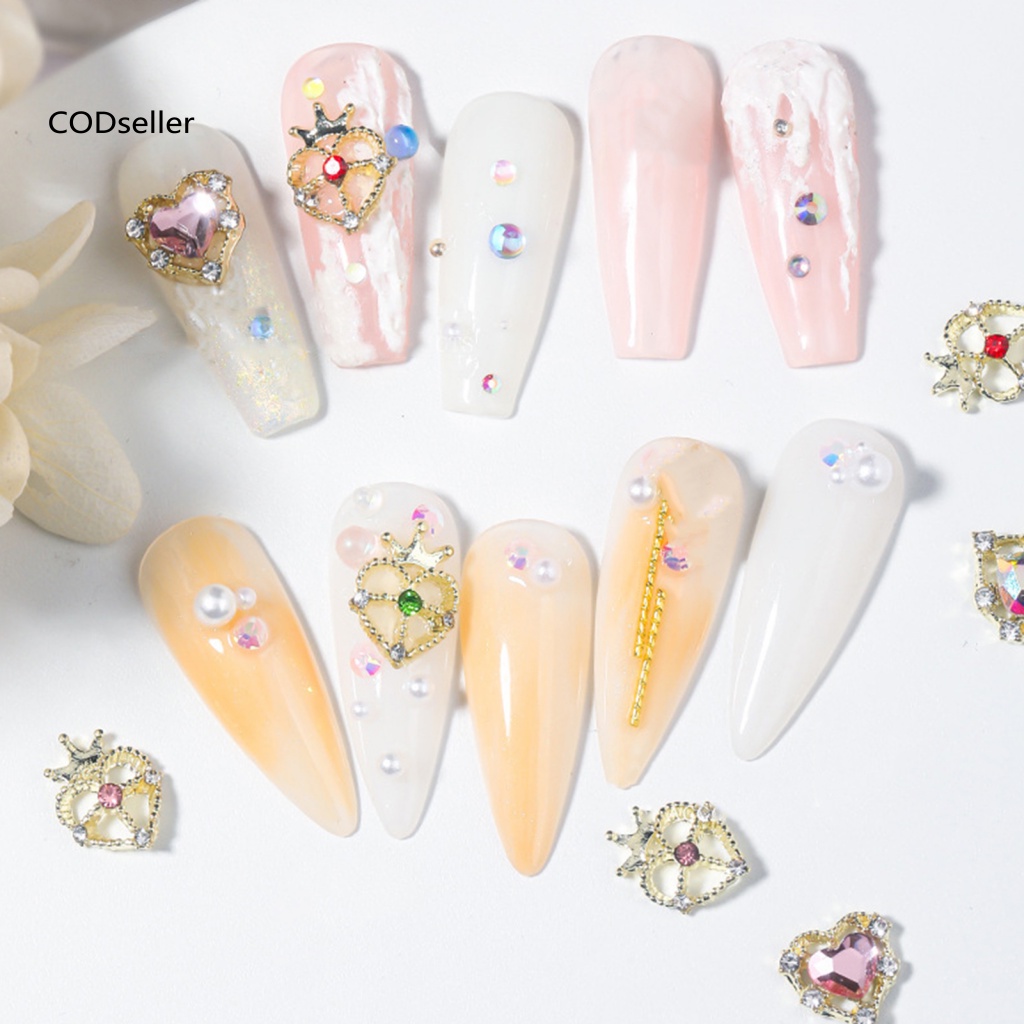 Set 10 Phụ Kiện Trang Trí Móng Tay Hình Vương Miện Trái Tim Lấp Lánh