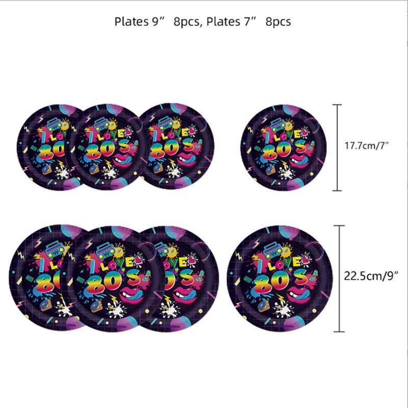 Bộ 65 Đĩa Khăn Ăn Và Khăn Ăn Bằng Nhựa + Giấy Cạc Tông 80S Tương Thích Với Năm 1980S Hip Hop Trang Trí Tiệc Tùng Serves 8