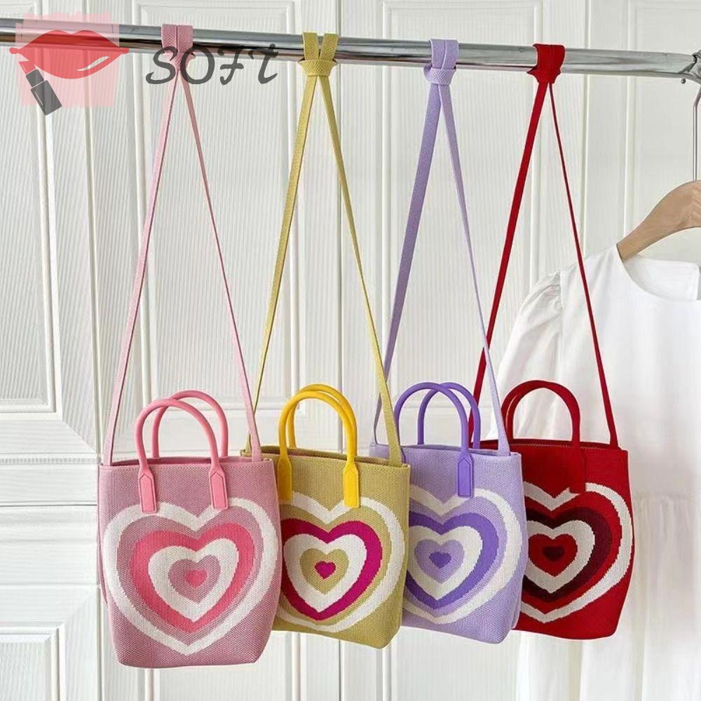 Túi Đeo Chéo Đan Len Hình Trái Tim Sức Chứa Lớn Thời Trang Du Lịch