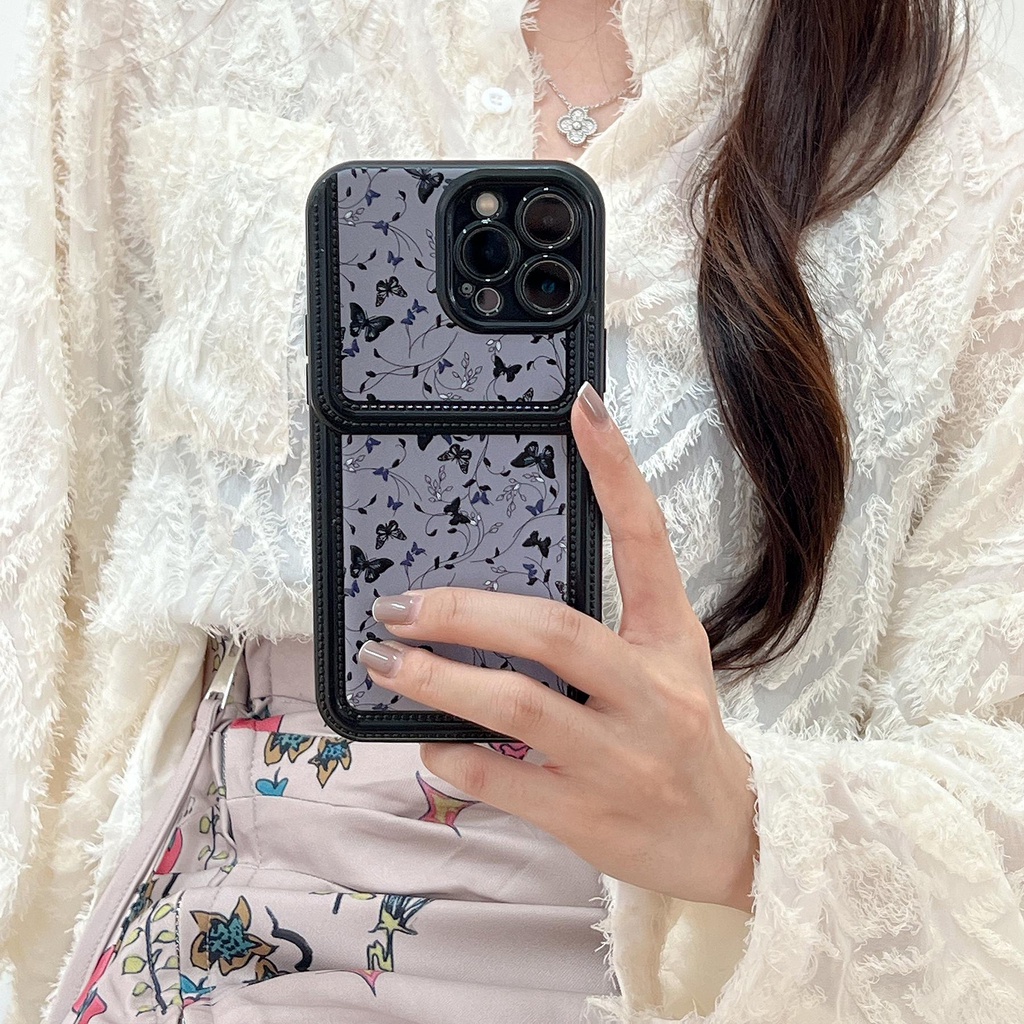 Ốp Điện Thoại Silicon PC Mềm Hình Bướm Màu Đen Bảo Vệ Máy Ảnh Cho iPhone 11 13 12 14 PRO MAX