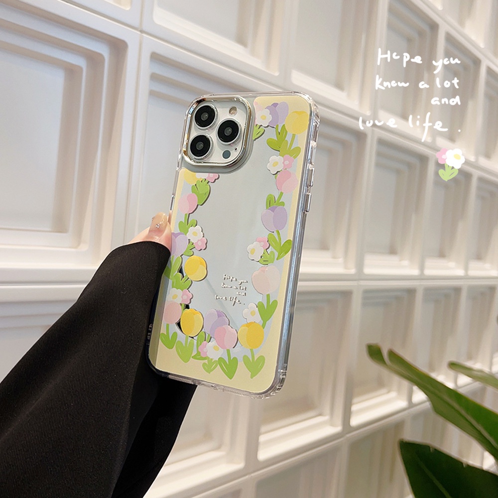 Ốp Điện Thoại Tráng Gương Họa Tiết Hoa Tulip Cho Iphone 14 11 12 13 PRO MAX AT0261