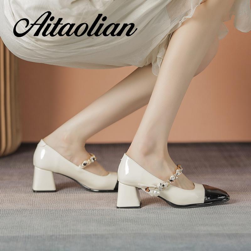 Giày Cao Gót 5cm Da Bóng Mũi Vuông Phong Cách Anh Quốc Thời Trang Cho Nữ