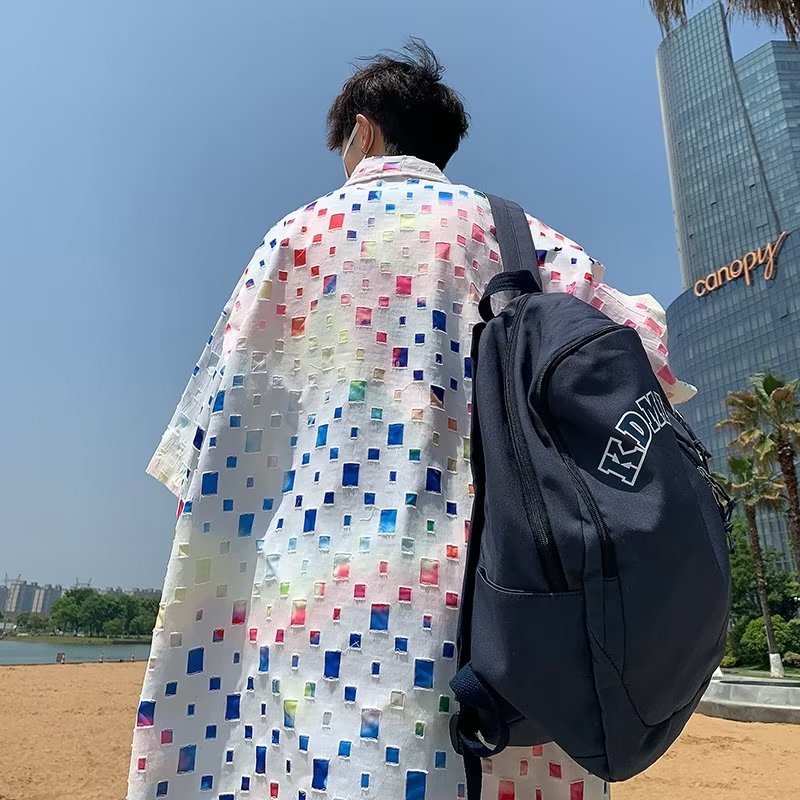 Áo Sơ Mi Tay Ngắn Họa Tiết Sọc Caro Phong Cách Đường Phố Mỹ Thời Trang Mùa Hè Cho Nam