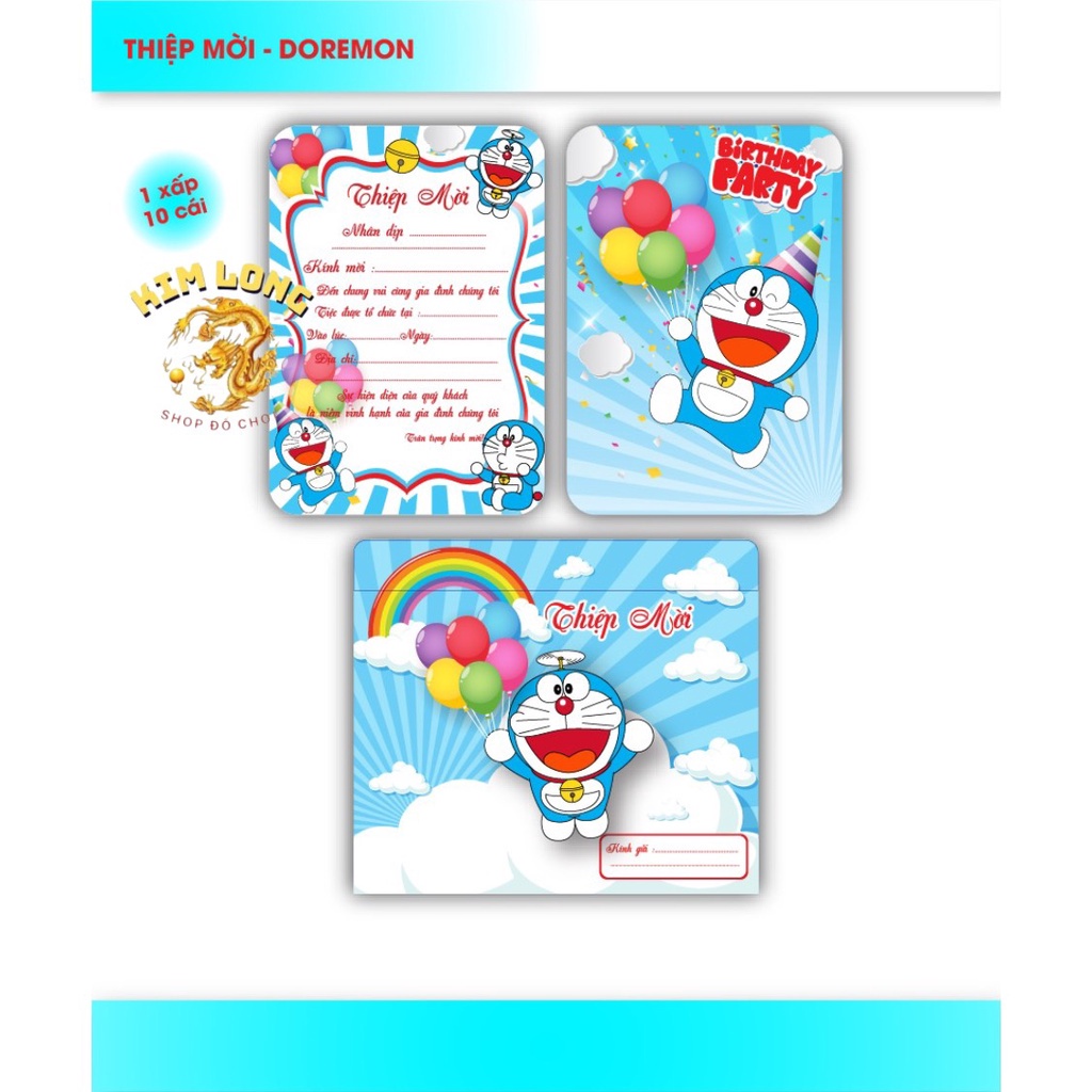 SÉT 10 THIỆP MỜI DỰ TIỆC SINH NHẬT THÔI NÔI ĐẦY THÁNG CHO BÉ HÌNH SIÊU NHÂN CHÓ CỨU HỘ CÔNG CHÚA DOREMON PONY KITTY