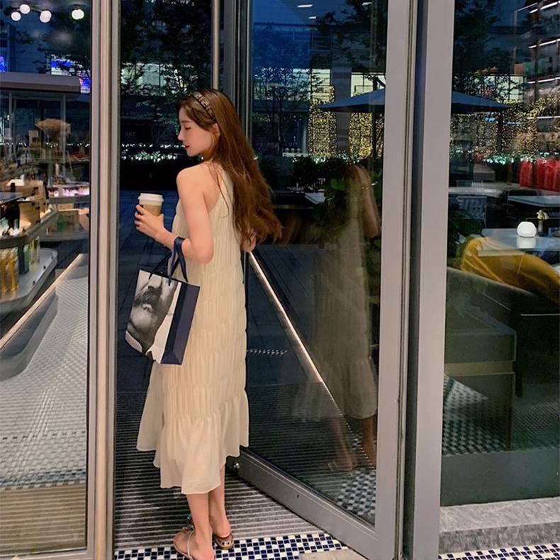 SUXI Đầm Dài Không Tay Dáng Rộng Màu Sắc Đơn Giản Thời Trang Mùa Hè Dành Cho Nữ