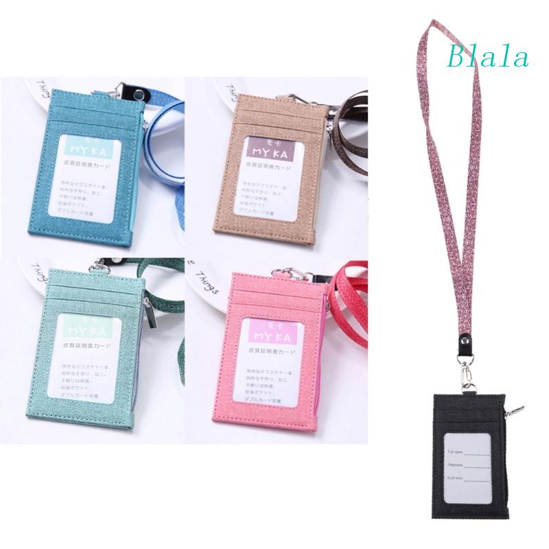 Ví Đựng Thẻ ID / ID Bằng Da Nhân Tạo Màu Kẹo Có Dây Đeo Cổ Nhiều Ngăn