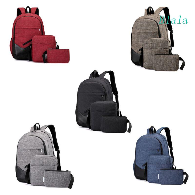 Set 3 Món Gồm Ba Lô + Túi Đeo Chéo + Bóp Đựng Laptop Chất Liệu Nylon Sức Chứ