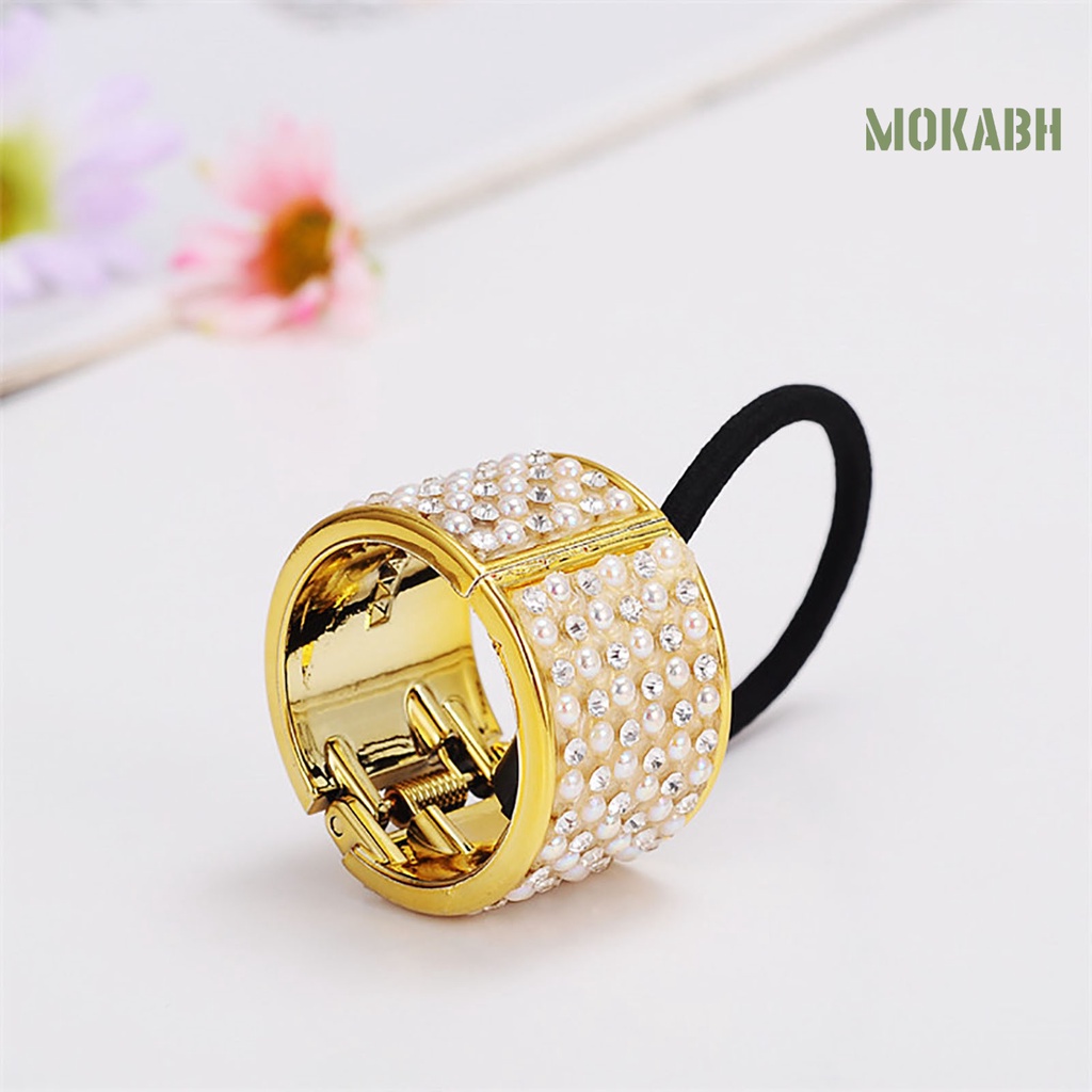 Dây Buộc Tóc Co Giãn Đính Đá Và Ngọc Trai Giả Kèm Khóa Kim Loại