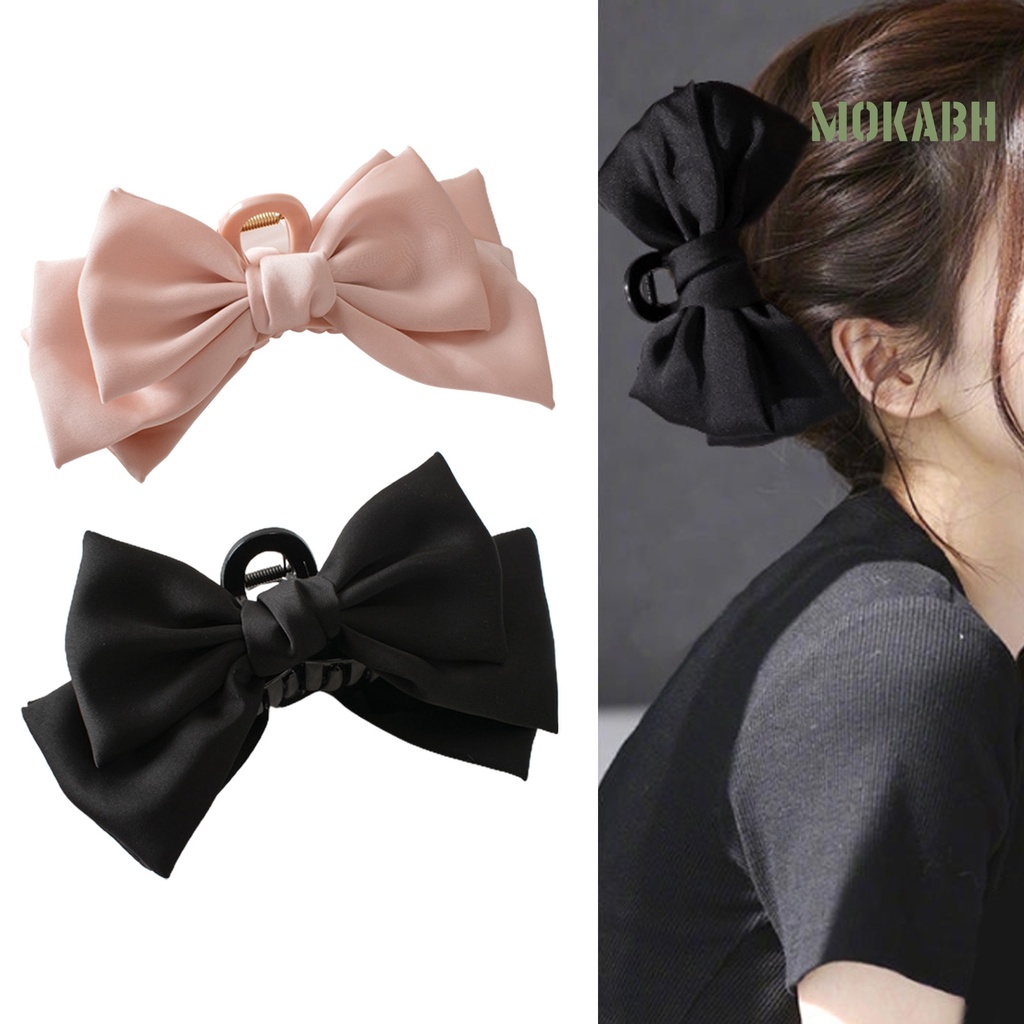 Kẹp Tóc Nơ Lớn Bằng Satin Màu Trơn Phong Cách Hàn Quốc Ngọt Ngào Dành Cho Nữ