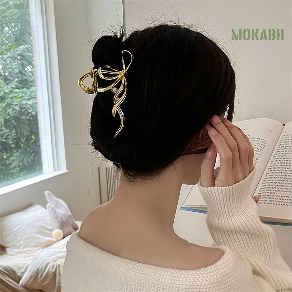 Kẹp Tóc Dạng Nơ Màu Trơn Chống Gỉ Có Răng Cưa Mạnh Mẽ Dành Cho Nữ