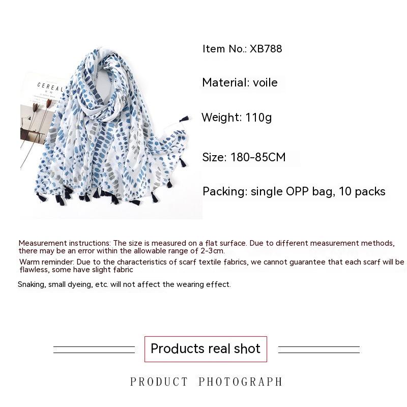 Khăn Choàng Nhẹ In Màu Nhuộm Họa Tiết Hình Học Thời Trang Xuân Hè Thoáng Khí Cho Nữ