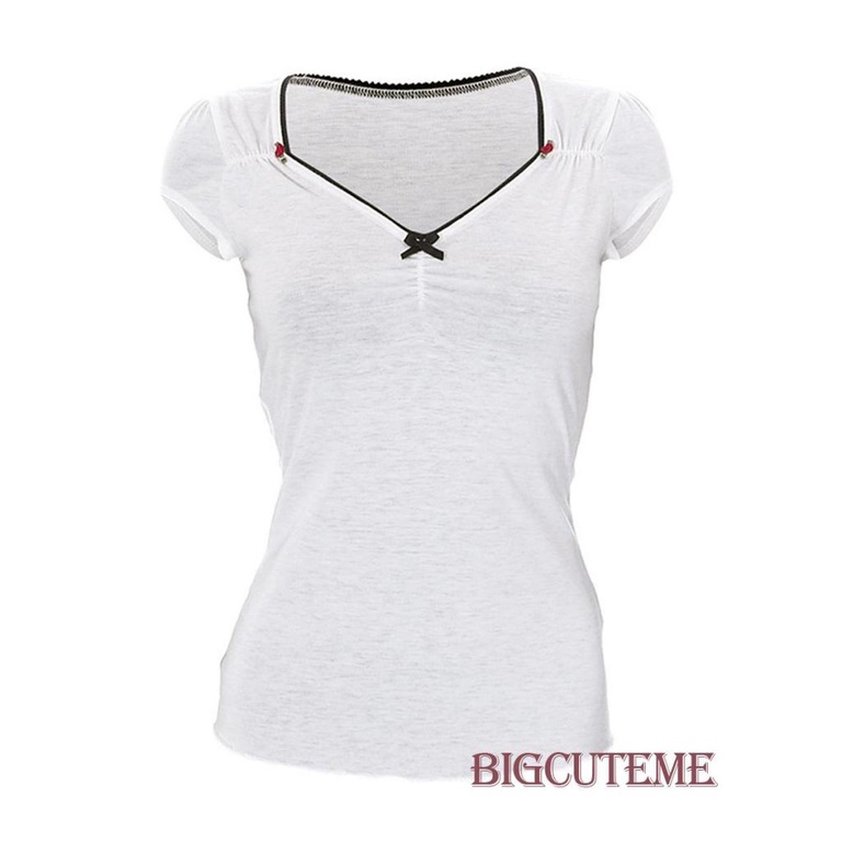 Áo Thun Nữ Tay Ngắn Cổ Chữ V Phối Ren Thời Trang