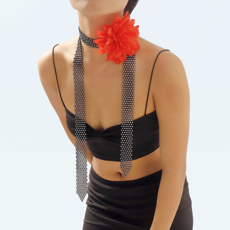 Vòng Cổ Choker Bản Rộng Mặt Hoa Lớn Đính Đá Thời Trang Vintage Thanh Lịch