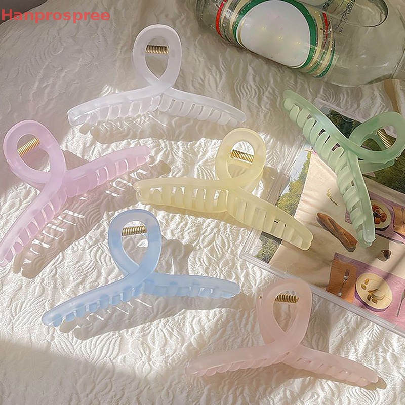 Kẹp Tóc Càng Cua Bằng Nhựa Trong Suốt Màu Trơn Cỡ Lớn Thời Trang Cho Nữ