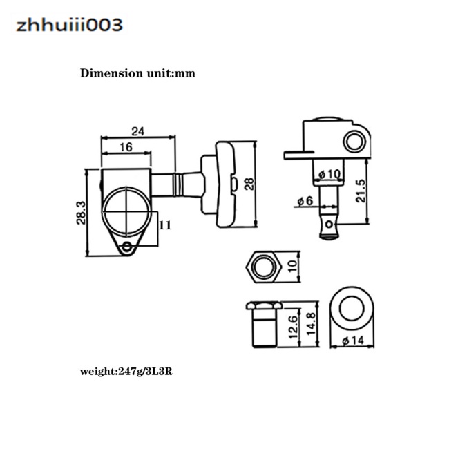 Phụ Kiện Chỉnh Dây Đàn Guitar Điện Zhiyuhui 3R 3L Kèm Vòng Đệm Chuyên Dụng