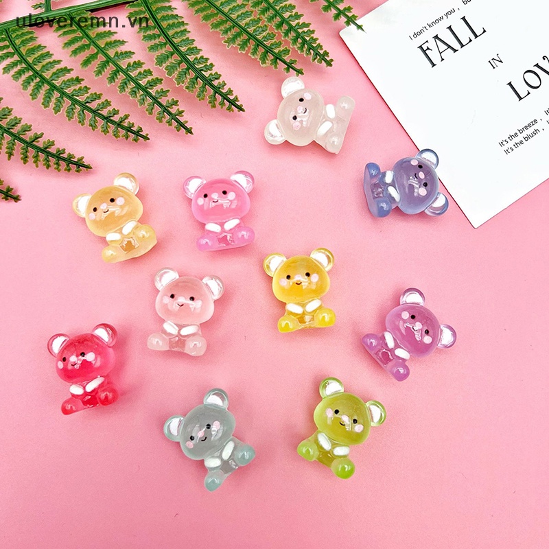 Bộ 2 Mô Hình Gấu Hoạt Hình Bằng Nhựa Resin Phát Sáng Dễ Thương Trang Trí Xe Hơi