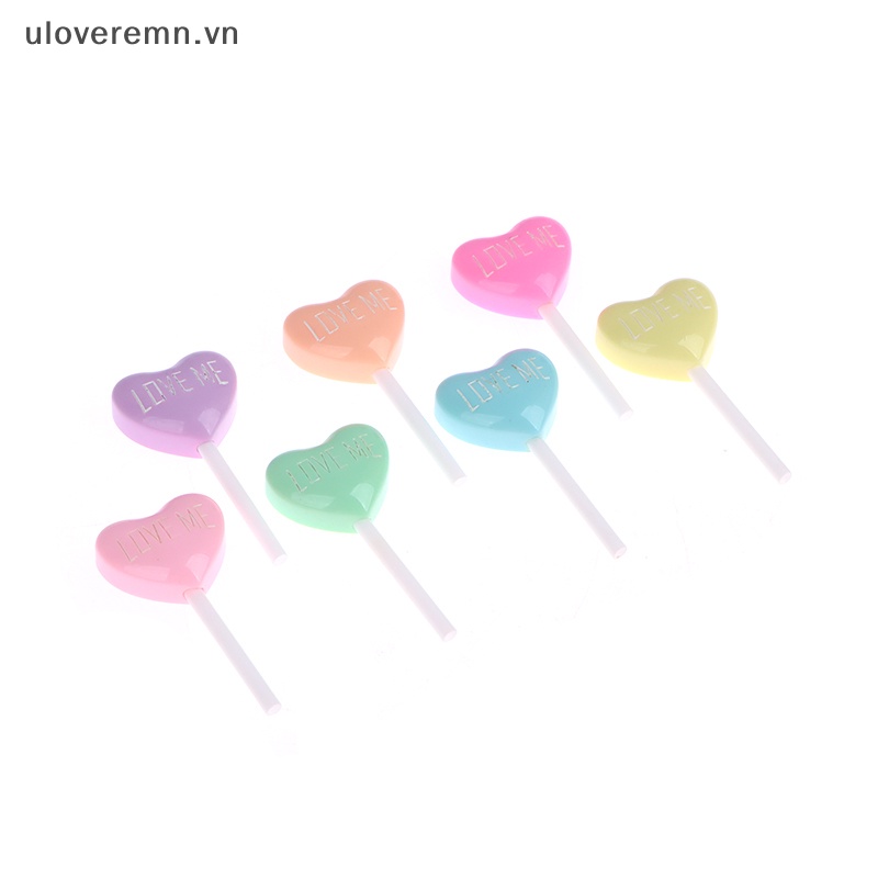 Set 10 Kẹo Mút Trái Tim Giả Bằng Resin Trang Trí Ốp Điện Thoại DIY