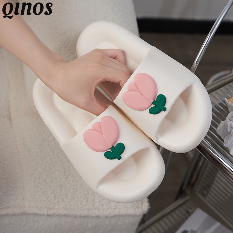 Qinos Dép Đi Trong Nhà Chống Mùi In Hình Hoa Tulip Dễ Thương Cho Nữ