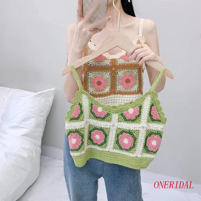 Áo Croptop Dệt Kim Hai Dây Họa Tiết Hoa Sắc Thời Trang Đi Biển Cho Nữ