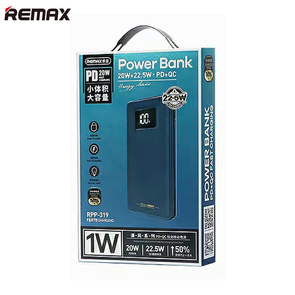 Pin dự phòng sạc nhanh Remax RPP-319 dung lượng 10000mAh QC 22.5W và PD 20W - tích hợp 1 input 3 output