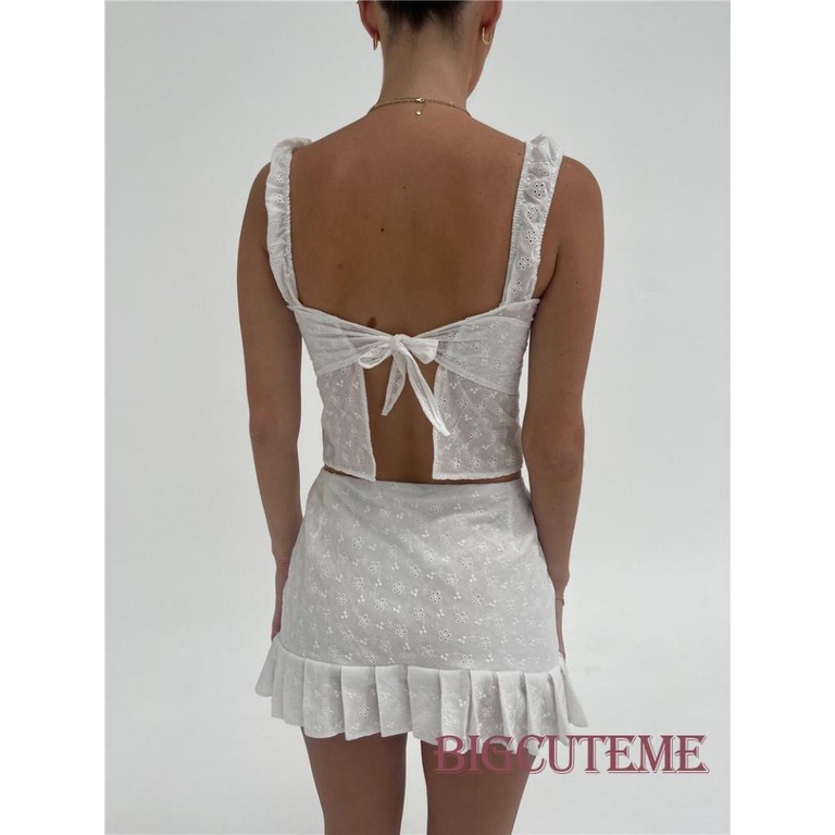 Set Đồ Mùa Hè 2 Món Gồm Áo Hai Dây Buộc Dây Họa Tiết Hoa Hở Lưng + Chân Váy Xếp Ly Mini Quấn Hông Cho NữBộ Đồ Chơi Thiết Kế Độc Đáo Sáng Tạo Dành Cho Bé