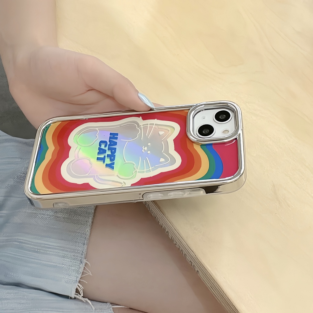 Ốp Điện Thoại IMD Hai Mặt Chống Sốc Viền Mạ Màu Cầu Vồng Cho IPhone 14 13 12 11 Pro Max