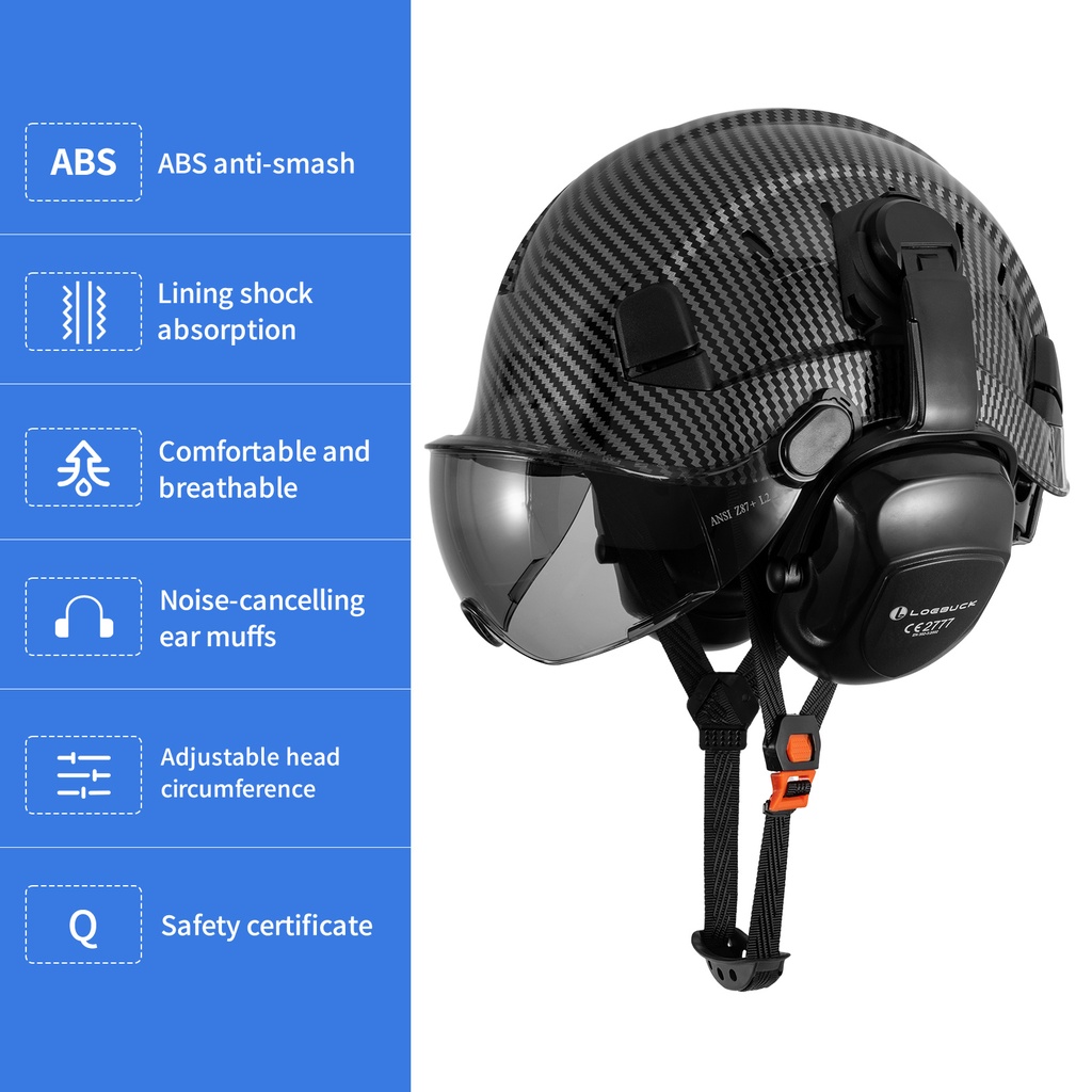 Loebuck Mũ Bảo Hiểm Bằng Sợi Carbon Cách Âm An Toàn Khi Xây Dựng