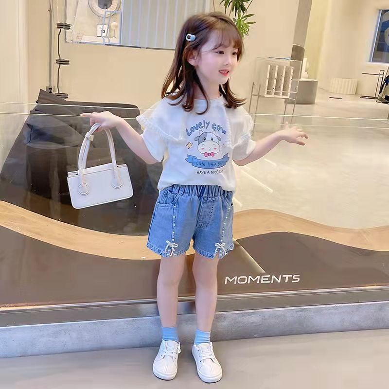 Quần Short Denim Lưng Cao Dáng Rộng Phong Cách Hàn Quốc Thời Trang Mùa Hè 2021 Mới Cho Bé Gái PIO8