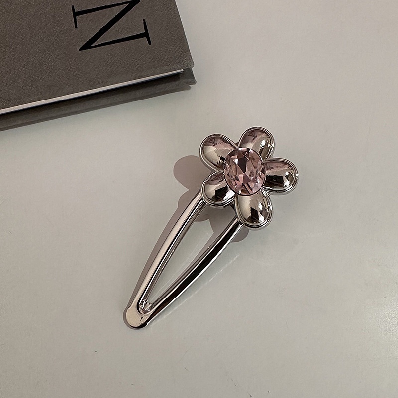 Kẹp Tóc Kim Loại Hình Hoa Đính Đá Hồng Ngọt Ngào Cho Nữ