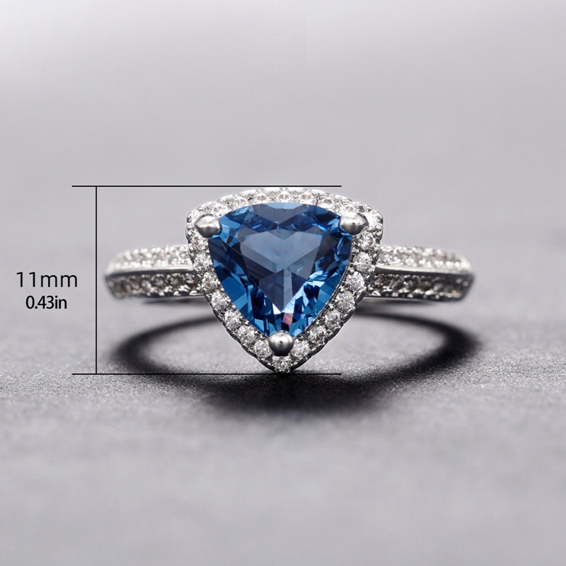 Ygt Nhẫn Cưới Đính Đá Zircon Hình Trái Tim / Tam Giác Màu Xanh Dương Đẹp Mắt