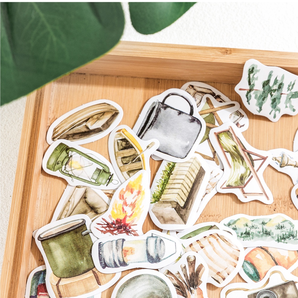 Set 45 Sticker Dán Trang Trí Sổ Tay Hình Thời Gian Cắm Trại